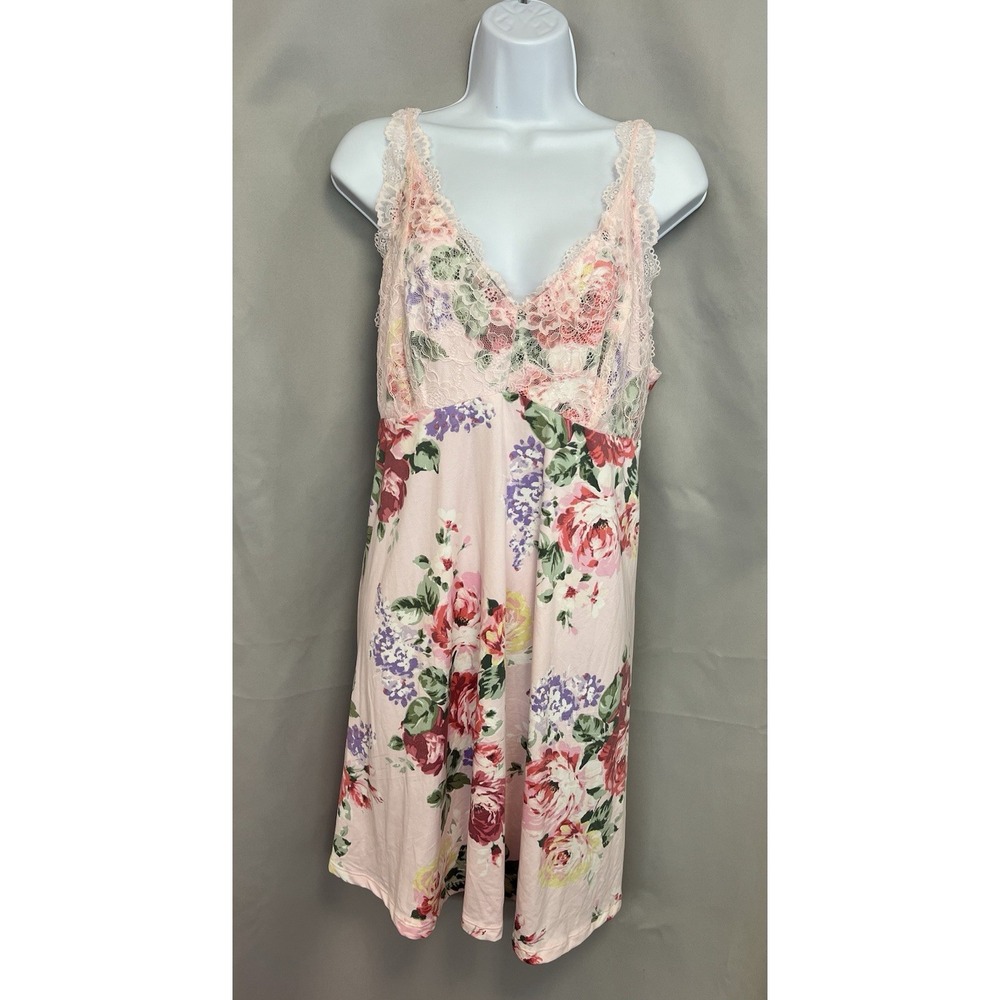 Flora Nikrooz Women's Pink Floral Lace Chemise‎ Gown Sleeveless V-Neck XL